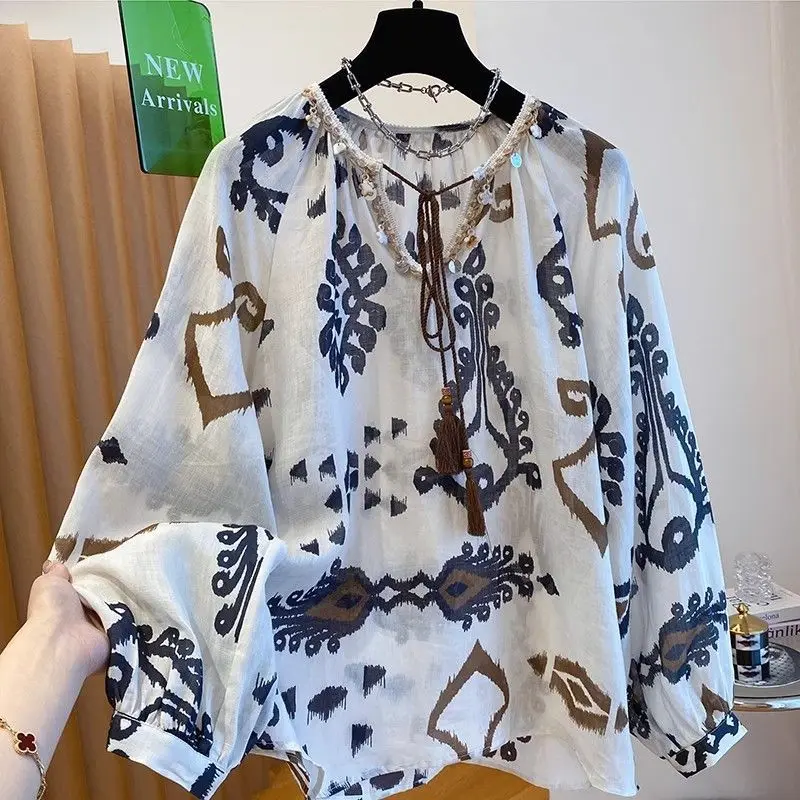 

Floral Printed Blouses Women Long Sleeve Loose Lace Up Shirts Office Lady Casual Wear Tops Spring Autumn New Fashion