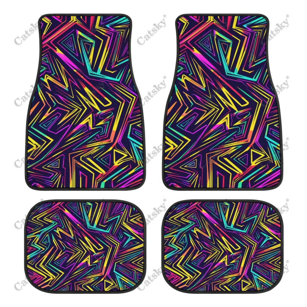 Colorful Rainbow Lines Car Auto Floor Mats Carpet, 4PCS Customized Cars Mat All Weather Automotive Vehicle Pad Stylish