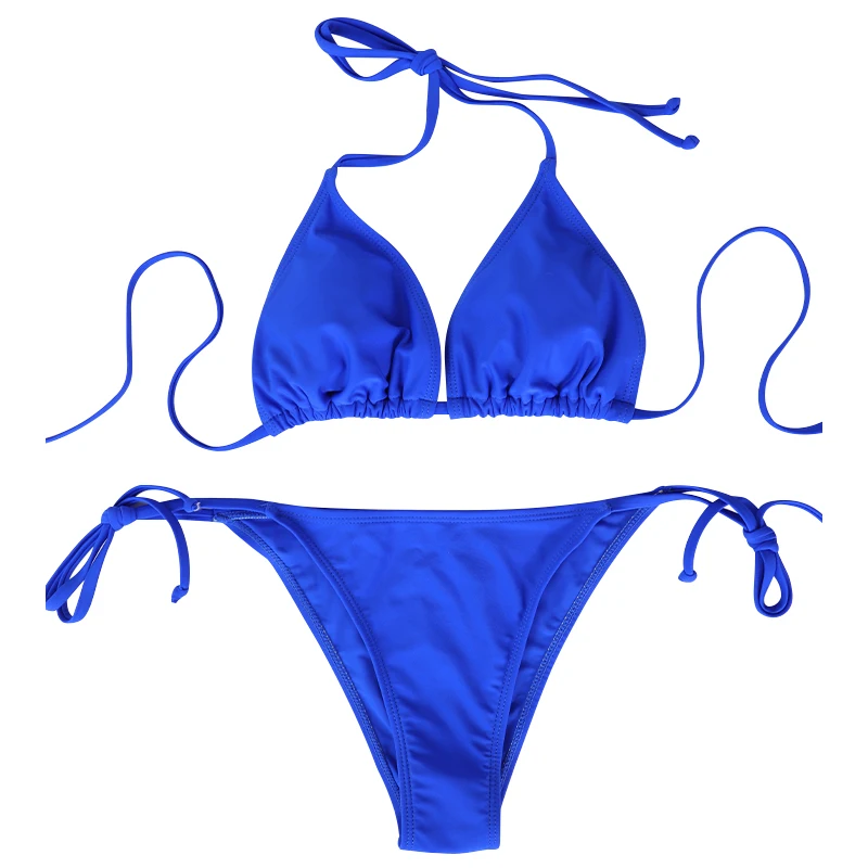 Solid Women's Thong bikini two-piece set Summer Beach Style Lace-up Lady's Swimsuit Triangular Bandage Adjustable Strap Bikini