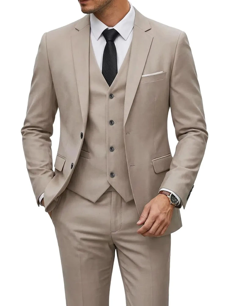 

( Blazer+Vest+Pants ) Mens 3-Piece Slim Fit Suit Set Shawl Lapel One Button Tuxedo Jacket Vest & Trousers for Wedding Prom Party