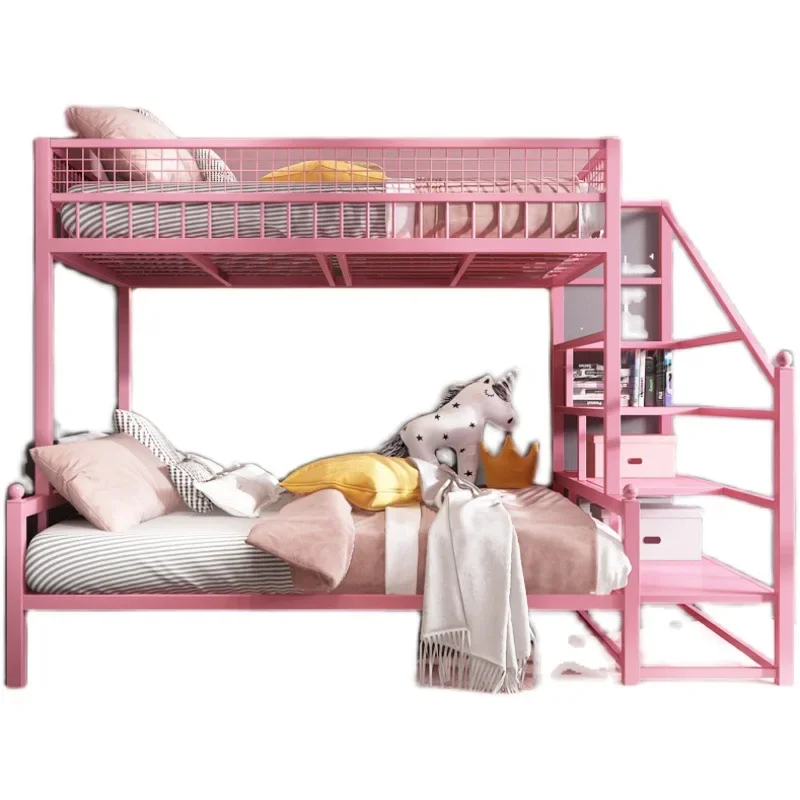 

Nordic small apartment wrought iron upper and lower beds, simple double-layer mother- beds, ren's high and low beds