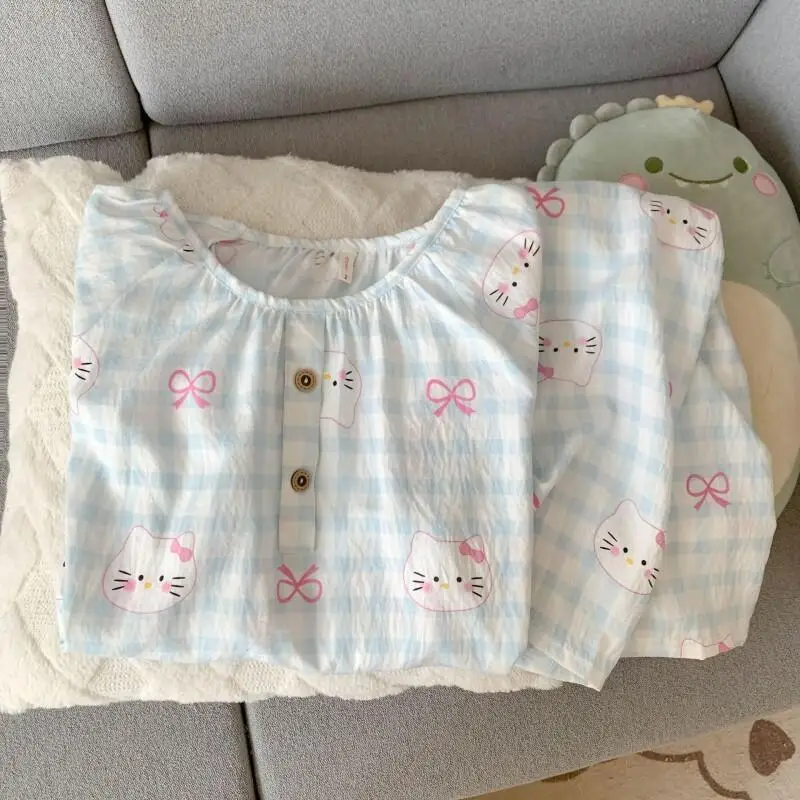 

Комплект пижамы Sanrio Hello Kitty из облачного хлопка, женская домашняя одежда, весенне-осенний комплект с длинными рукавами и длинными брюками, с круглым вырезом, милый и очаровательный