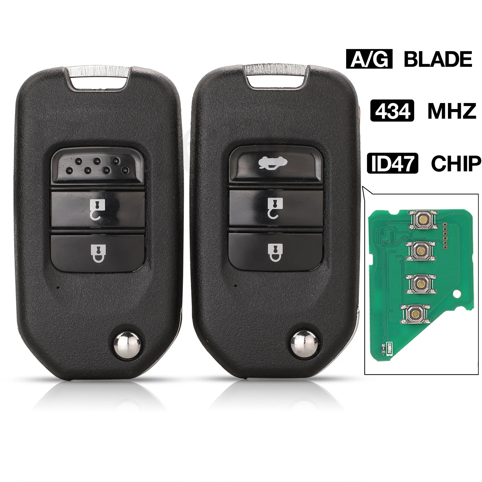 jingyuqin 2/3 Buttons Remote Key Suit For Honda Civic Accord City CR-V Jazz XR-V Vezel HR-V FRV Auto Lock id47  434MHz