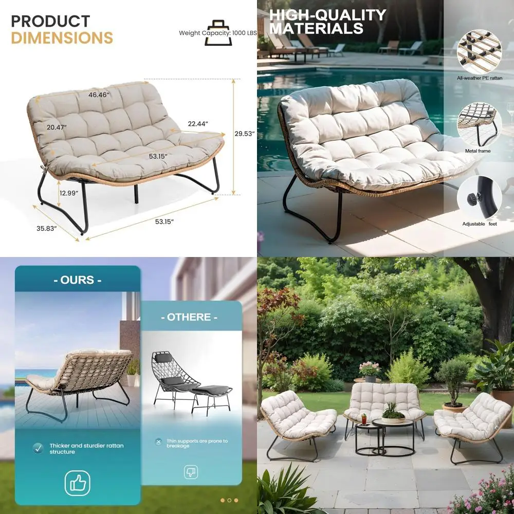 

Outdoor Loveseat 3PCS, Outdoor Soa Set, All-Weather Boho Rattan Patio urniture with Sot Cushion or Balcony, Poolside, Backyard (