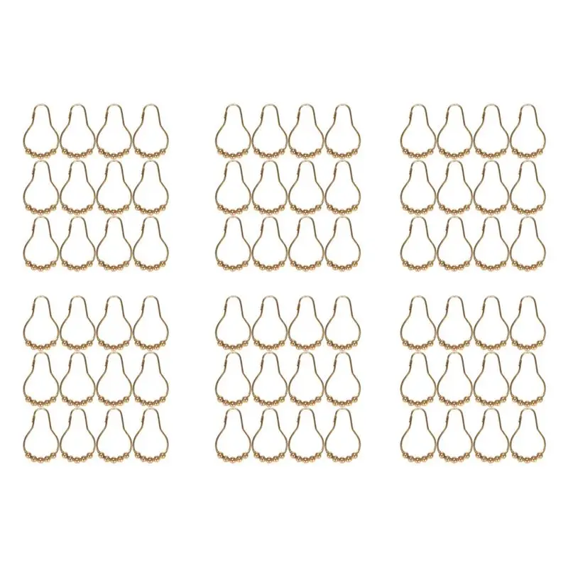 ABSS-Rustproof Shower Curtain Hooks Frictionless Stainless Steel For Shower Curtains Rods Polished Gold Set Of 72 Hooks