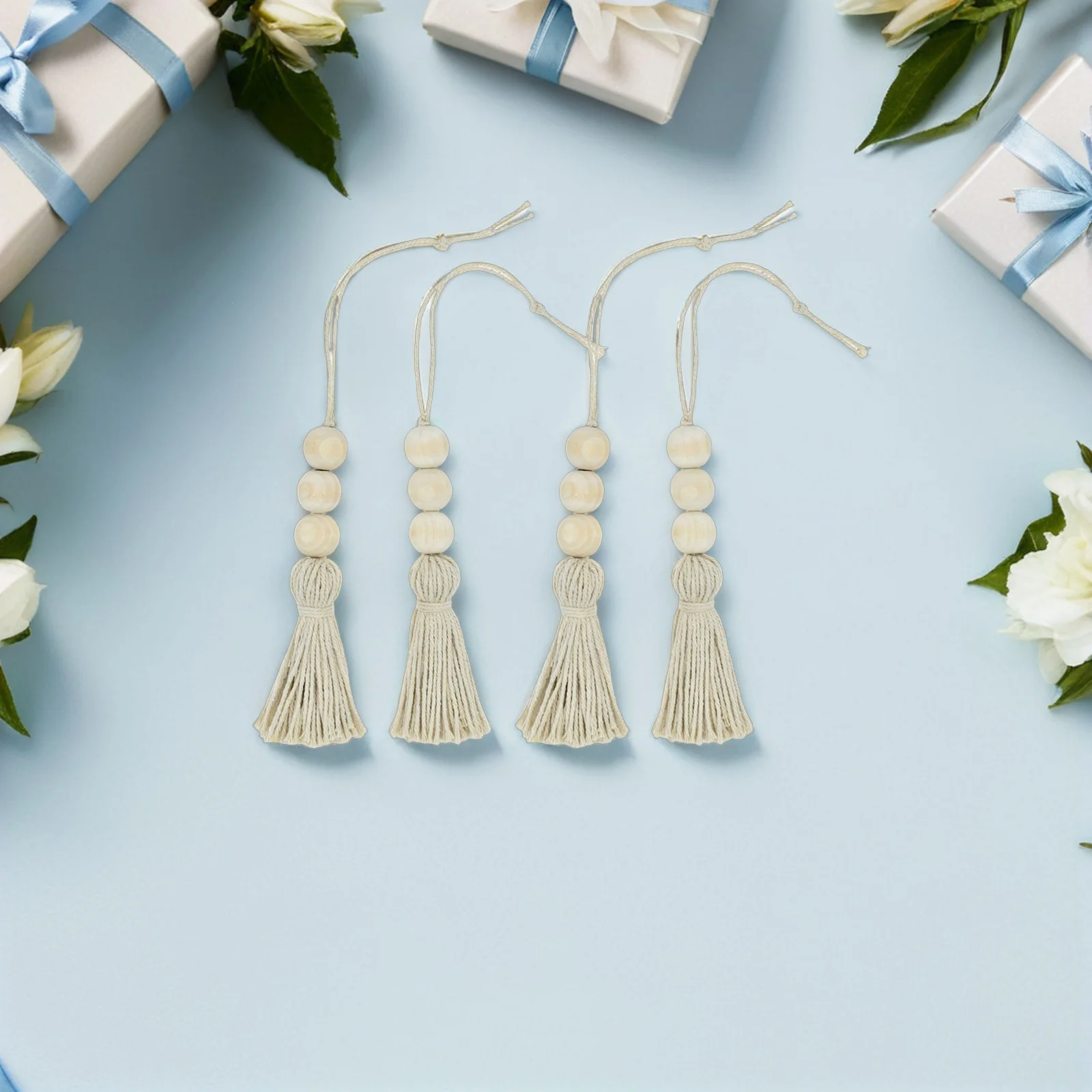 

8Pcs Wood Beads Tassels Handmade Decorative Ornaments for Closet Door Handle Backpack Handbag Keychain Photography