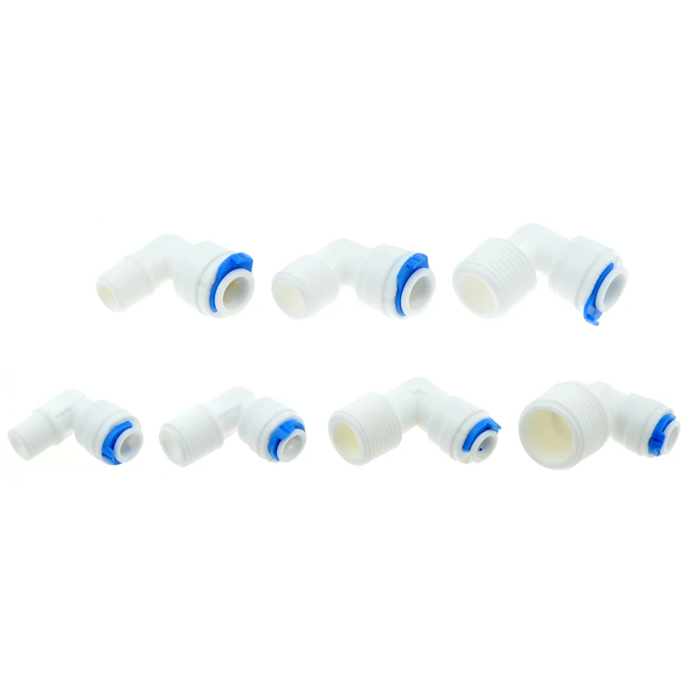 

RO Water Elbow Quick Coupling Fitting 1/4" 3/8" OD Hose 1/4" 3/8" 1/2" BSP Male Reverse Osmosis System Plastic Pipe Connector