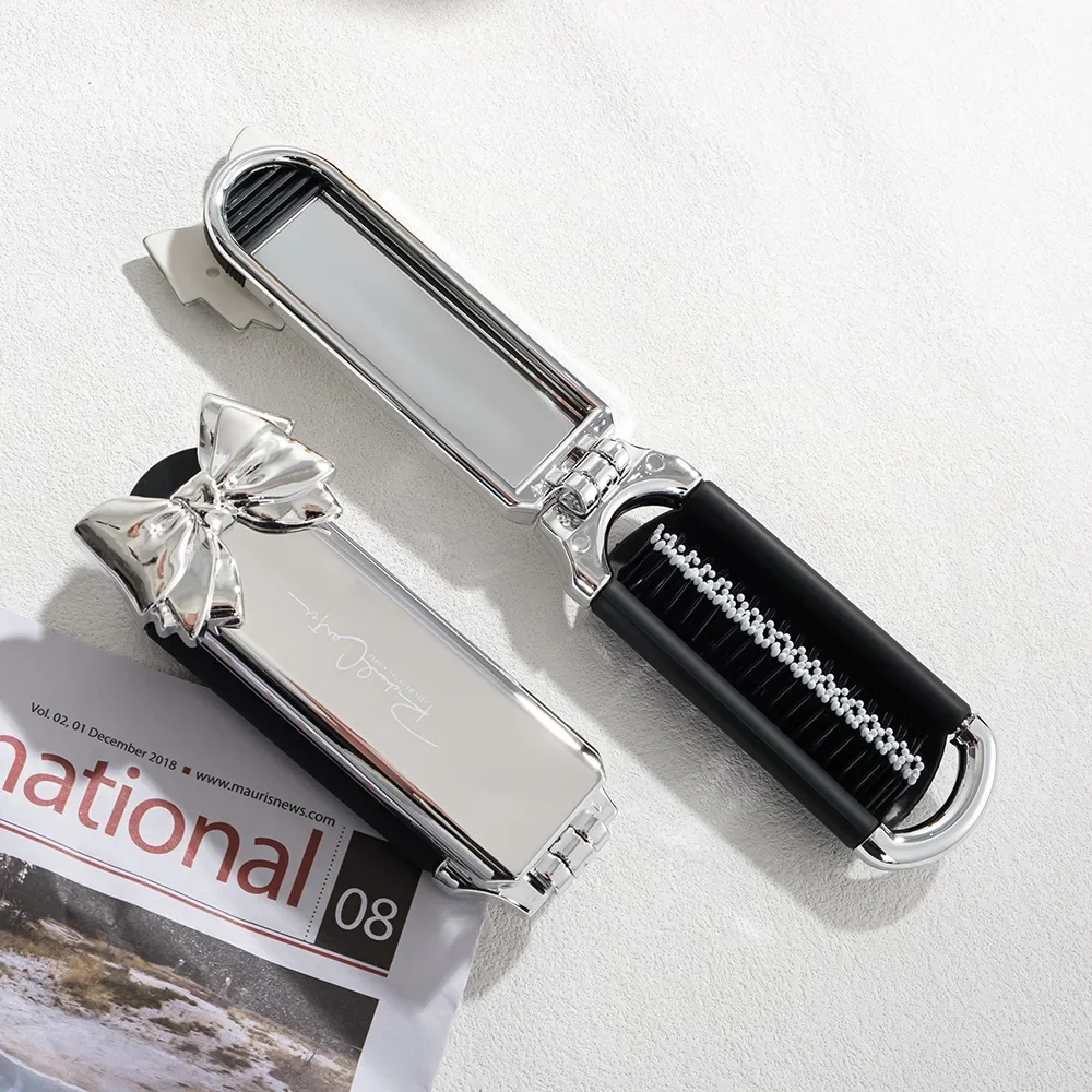 

Миниатюрная складная расческа-зеркало 2-в-1 с алмазной воздушной подушкой, стразами и блестками, косметическая дорожная карманная щетка для волос, инструмент для макияжа