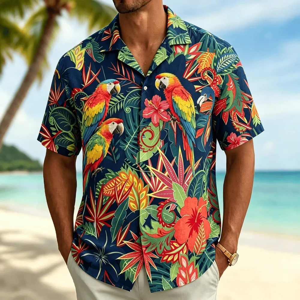 Hawaiian Shirts For Male Flower Pattern Men's Casual Short Sleeved Top Summer Oversized Streetwear Original Men Clothing
