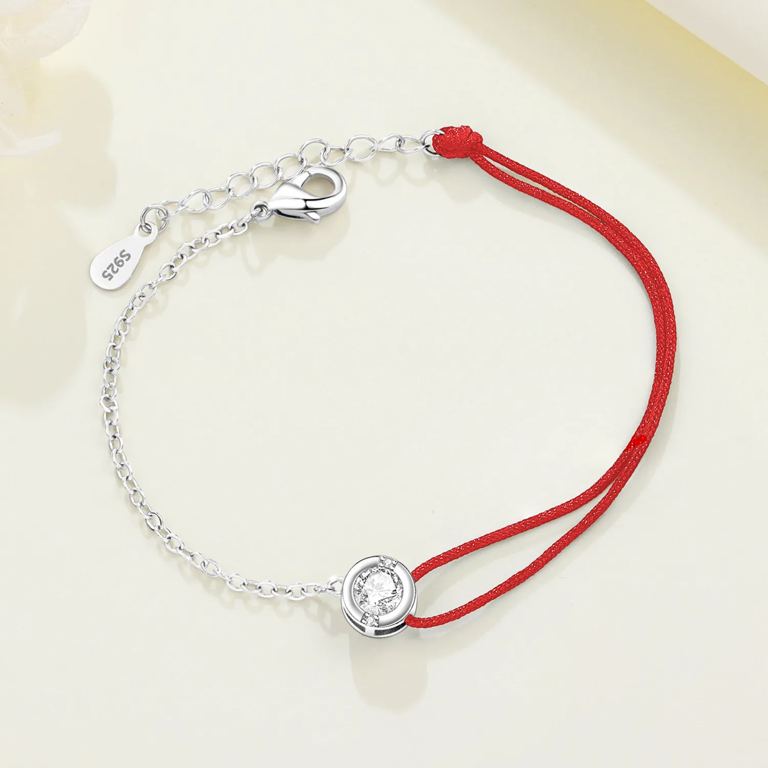 Orstarry New 925 Sterling Silver Asymmetric Red Rope Zircon Bracelet Chain Link Women Bracelet Birthday Trend Jewelry Fine Gifts