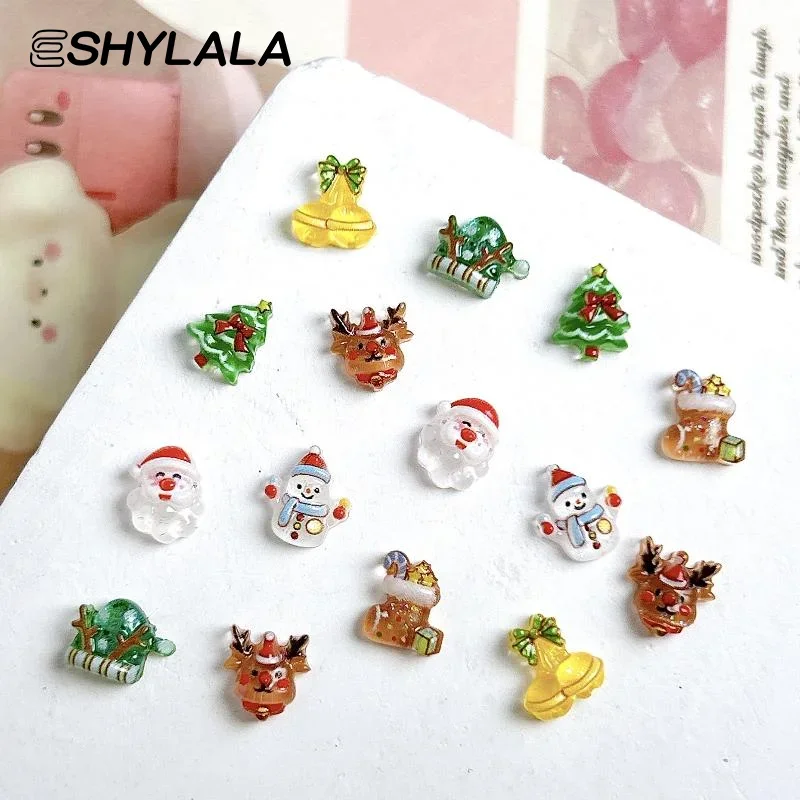 30 stuks schattige sneeuwpop kerstman hars nagelbedels cartoon creatieve kleurrijke kerstserie nagelkunst decoraties doe-het-zelf nagels