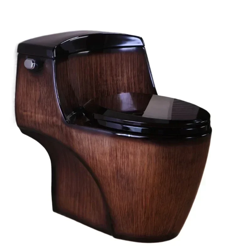 Boutique high-end wood grain toilet, siphon one-piece toilet, ceramic color toilet, water-saving large diameter