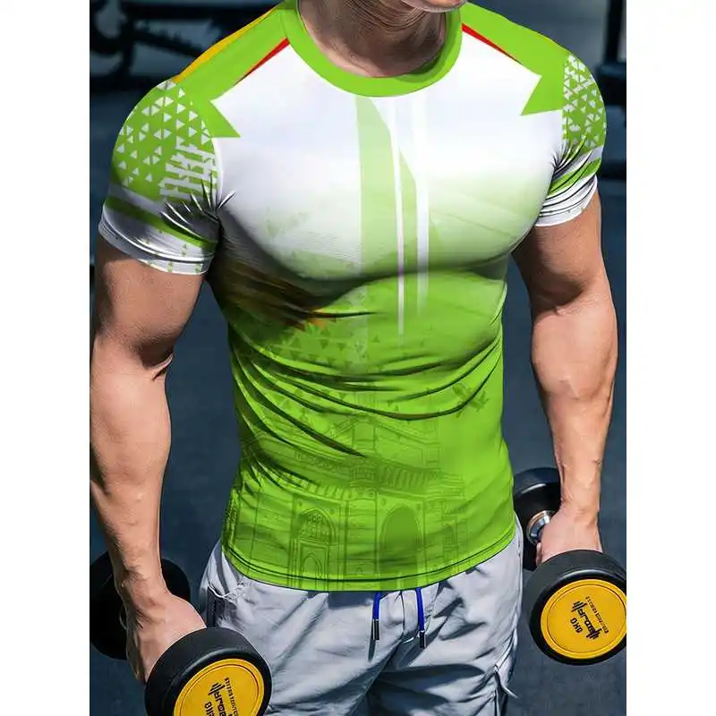 Men's High-Elasticity Quick-Dry Fitness Apparel T Sports Short-Sleeve Tight-Fitting Slimming Moisture-Wicking Breathable Trainin