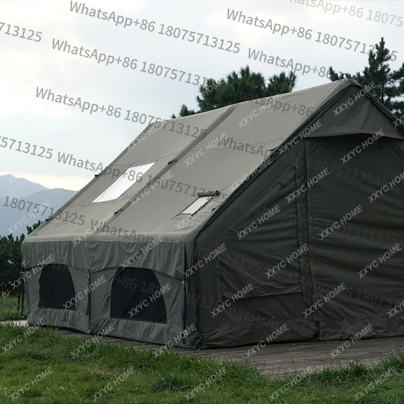 Linflatable tent 4-5 person canopy outdoor ventilation outdoor sunscreen army green cotton tent
