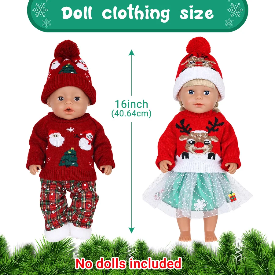 新しい 16-18 インチ 40.64 センチメートル クリスマスニット人形服セット 新生児人形、リボーン人形、クリスマスギフト用