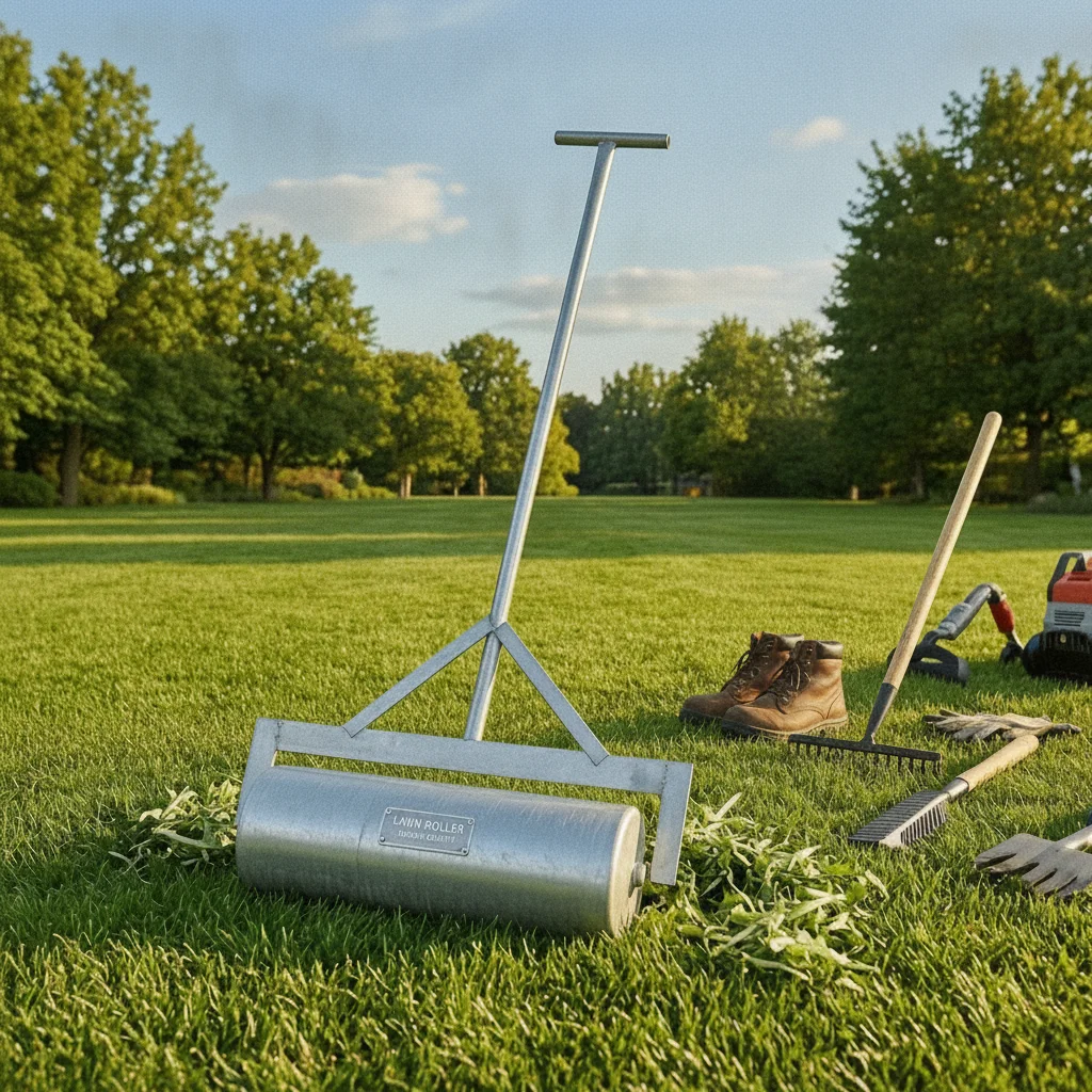 Manual Lawn Roller T-Handle Steel Lawn Roller Garden Tool Silver Rounded Edges for Soil Leveling