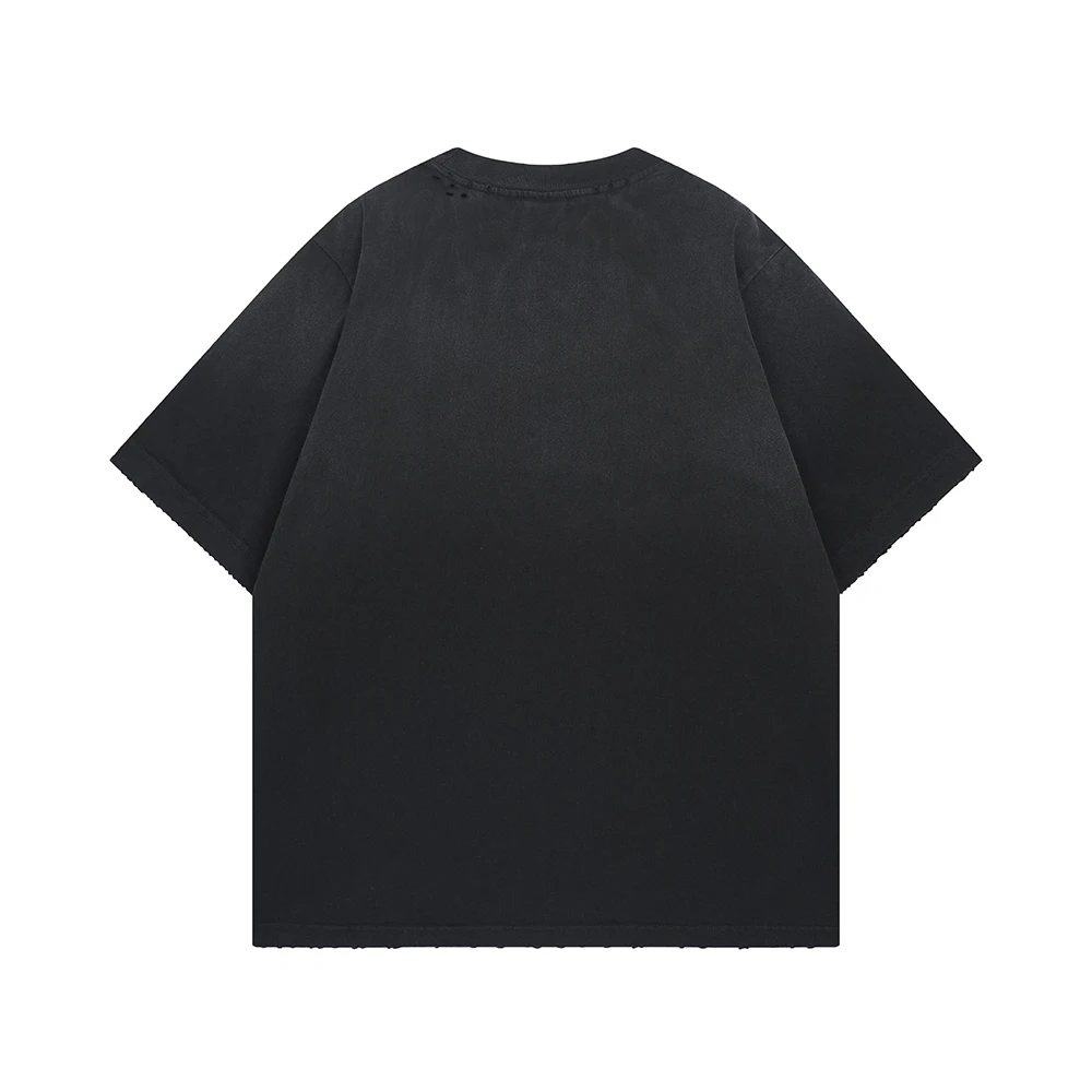 Letters Print Vintage Black T Shirts Ripped Washed Men's Clothing Harajuku Y2k Short Sleeve Tee Tops & T-shirt New Arrival Goods