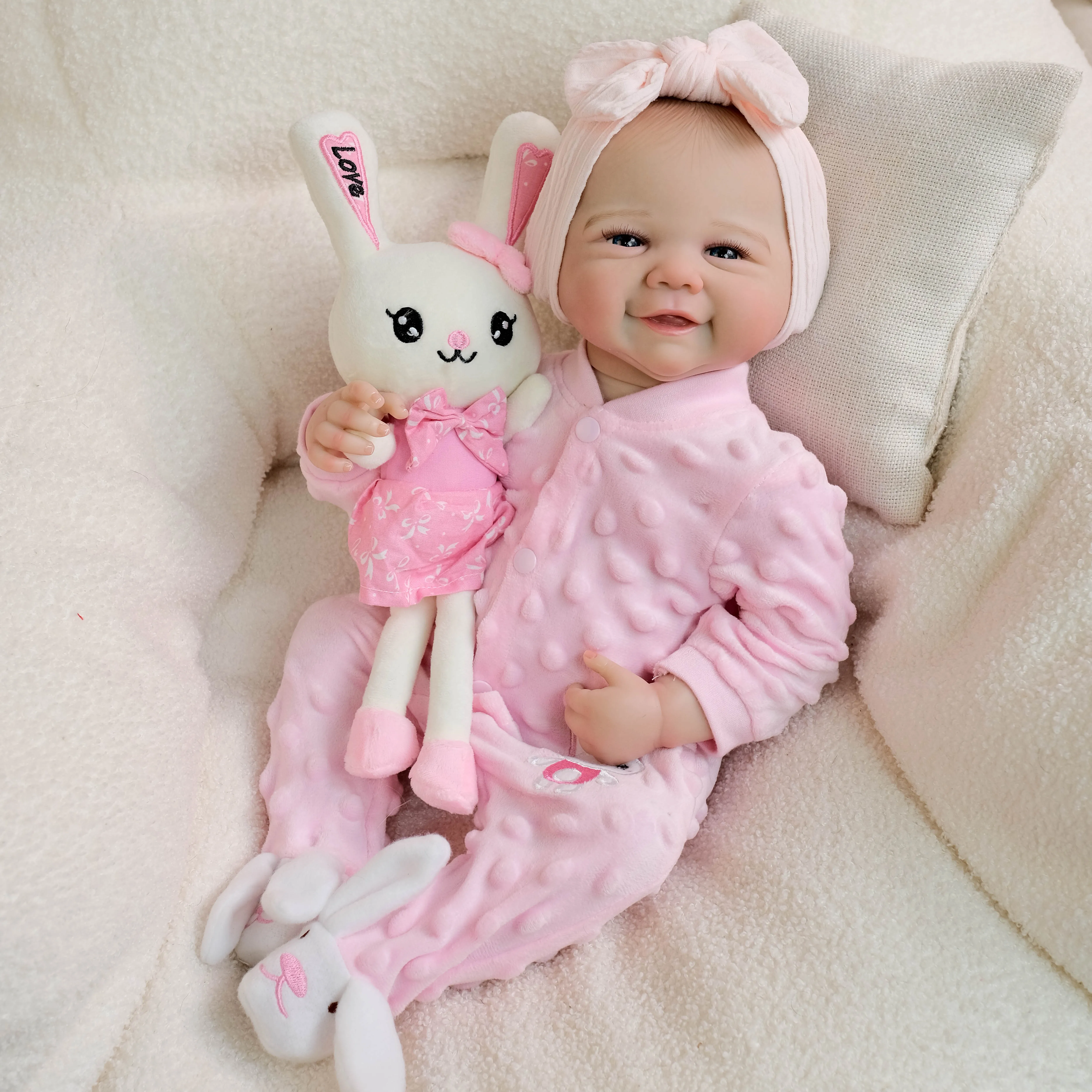 NPK 19-inch Lifelike Baby Doll Vivienne Full Body Reborn with 3D Skin Hand-Painted Hair Touch Doll Multiple Layers Painting
