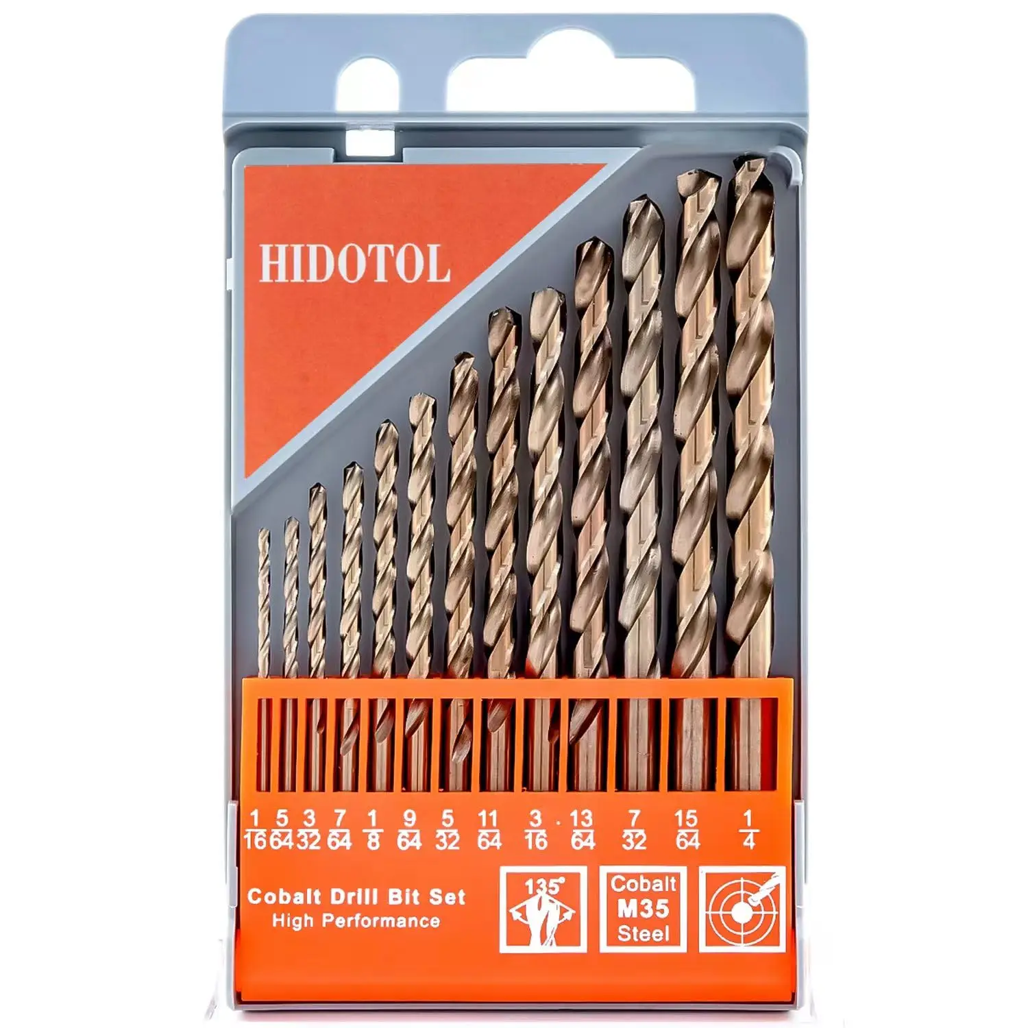

13 PCS M35 Cobalt Drill Bit Set 1/16"-1/4" for Hardened Metal, Stainless Steel, Cast Iron, Plastic and Wood