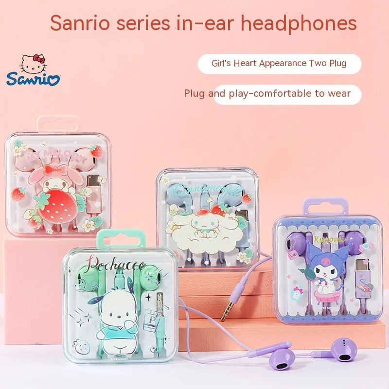 New Sanrio Wired Headphones Kuromi Cinnamoroll Type-c Semi-in-ear Headphones 3.5mm High-quality Game Noise Reduction Headphones