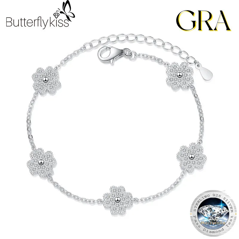 

Butterflykiss Lucky Clover 0,64 карата полный муассанит браслеты для женщин 100% стерлингового серебра S925 браслеты ювелирные изделия подарки