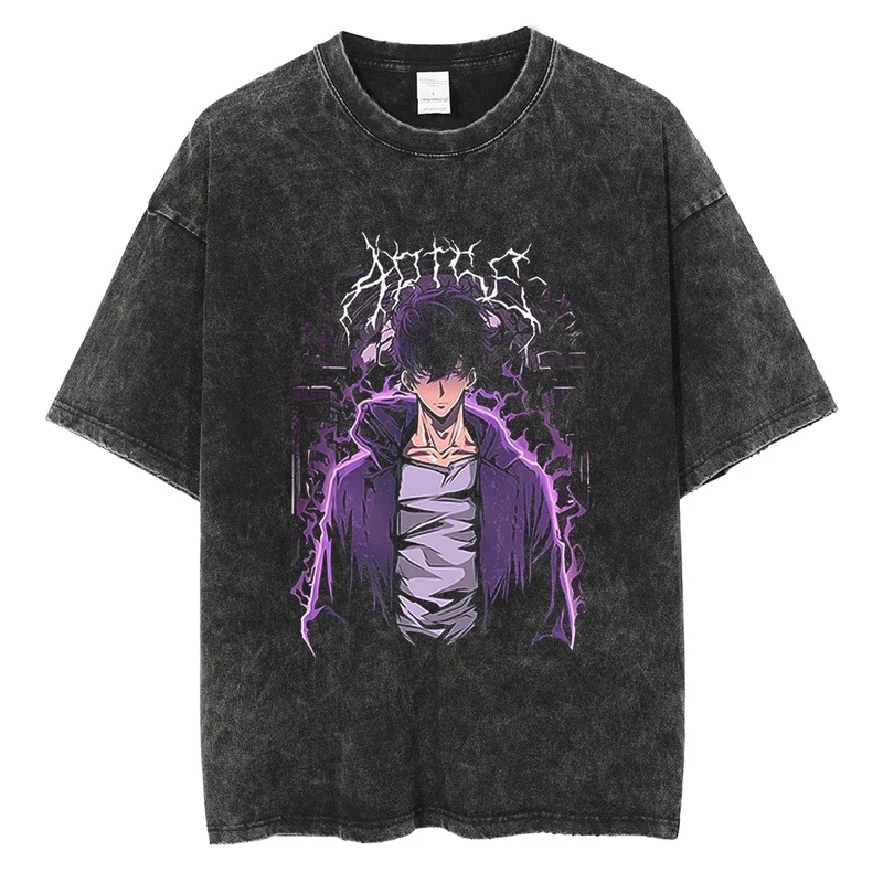 

Harajuku Streetwear Men Washed Vintage Casual T-Shirt Anime Graphic Print T Shirt Fashion Summer Short Sleeve Cotton Tee Unisex