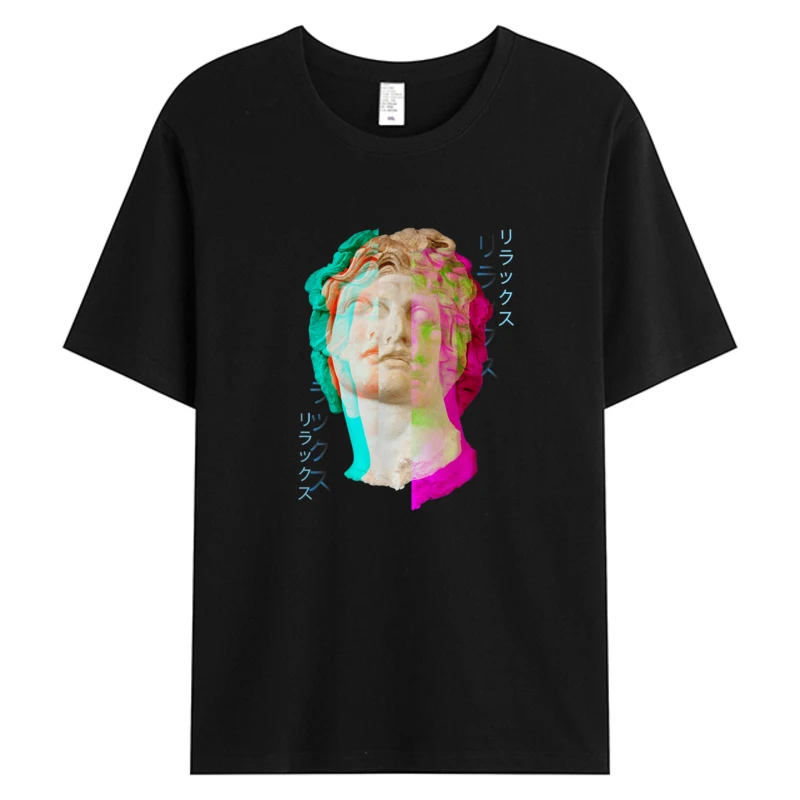

Glitch Greek Statue Retrowave Synthwave Vaporwave Aesthetic Men's Cotton Fabric Novelty Designer Pattern T-shirts Printing