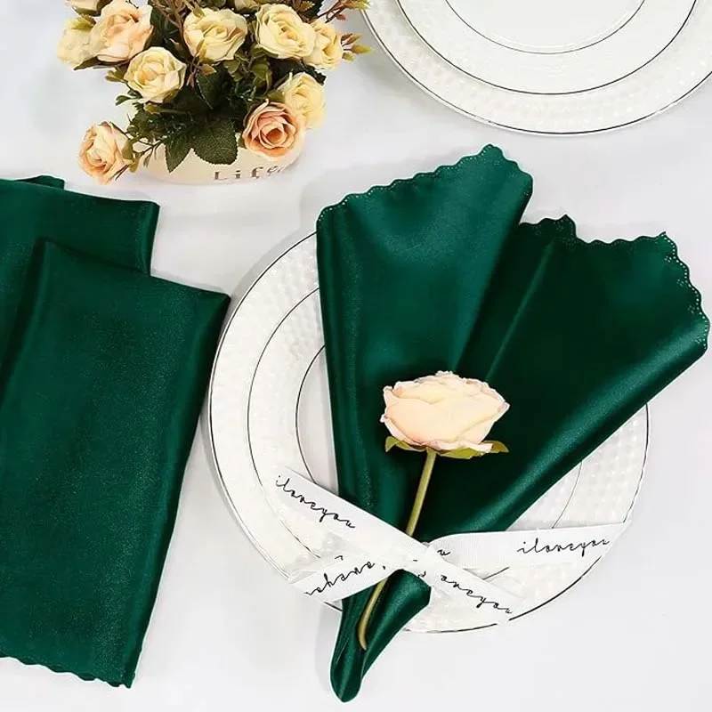 12pcs Square Napkins White Satin Napkin 30x30cm Dinner Napkins for Wedding Restaurant Banquet Birthday Party Decoration