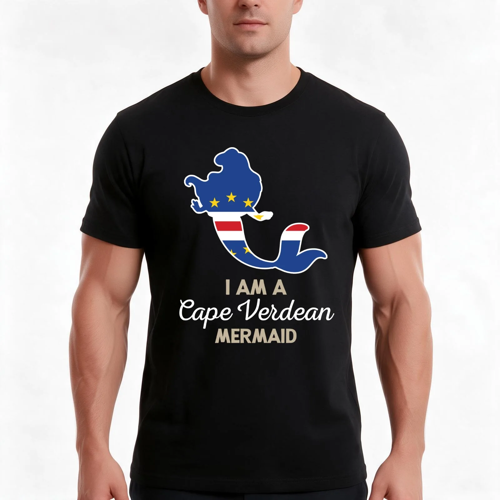 Cape Verde Mermaid T-Shirt, Summer Casual Cotton Tee, Oversized Streetwear Tops, Vintage Graphic Print, Loose Fit Short Sleeve