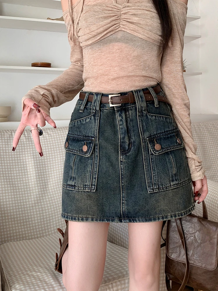 

2024 Women Fashion Mini Cargo Skirt Vintage Preppy Flap Pockets Ladies Skirt Streetwear Y2K Cute Summer