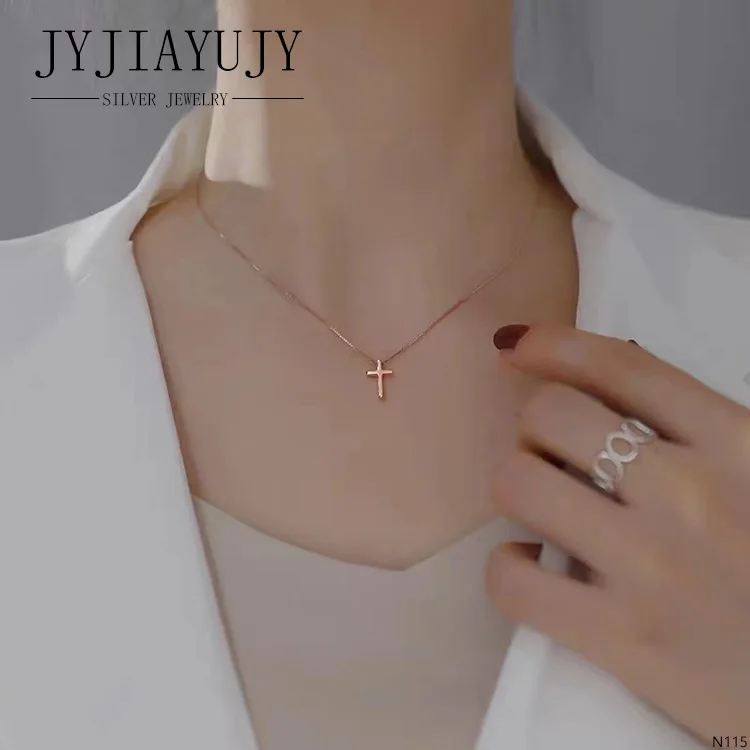 JYJIAYUJY 100% Sterling Silver S925 Necklace Smooth Surface Cross Shape Fashion Trendy Hypoallergenic Women Jewelry Gift N115