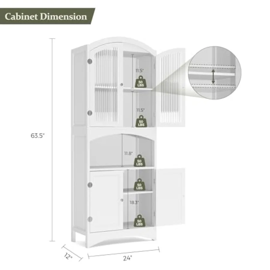 خزانة تخزين 64 خزانة مخزن طويلة مع أبواب زجاجية مخددة وأرفف قابلة للتعديل خزانة تخزين حمام مضادة للرشاب كابي