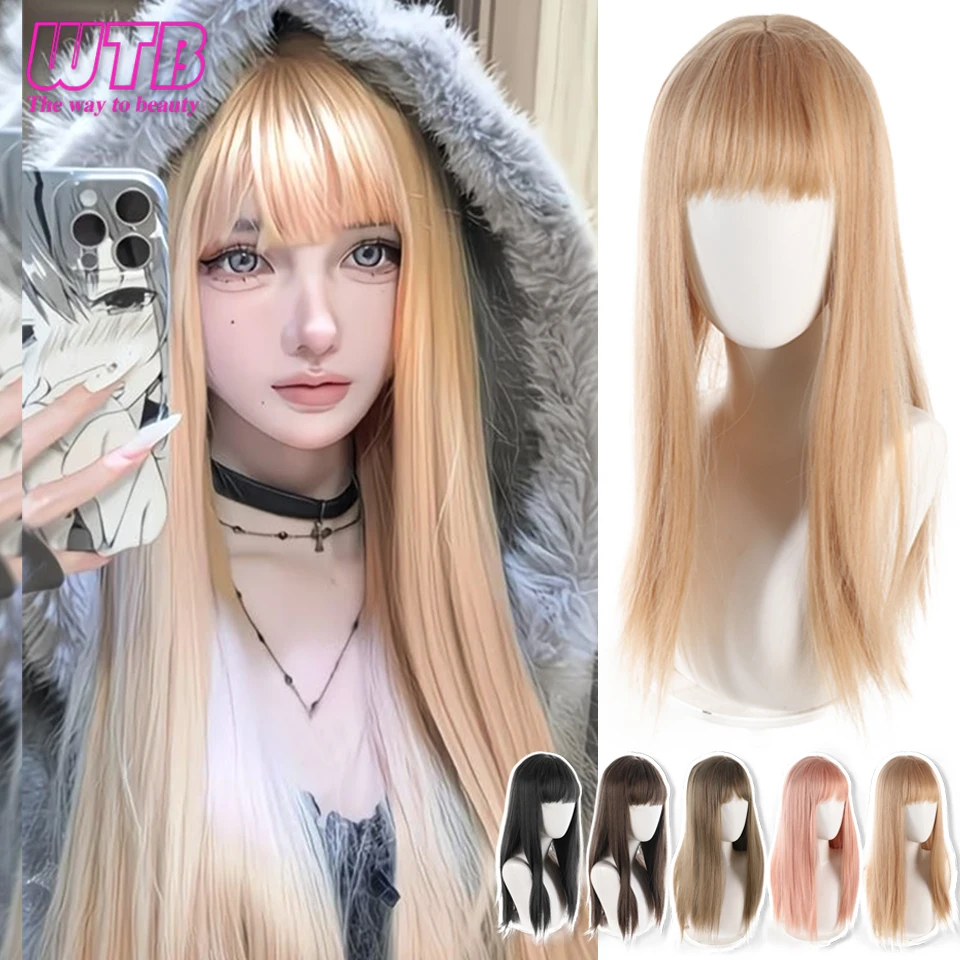

60CM Multi-color Straight Synthetic Lolita Wig Straight Hair Wig with Bangs Suitable for Women's Daily Wear Holidays and Cosplay