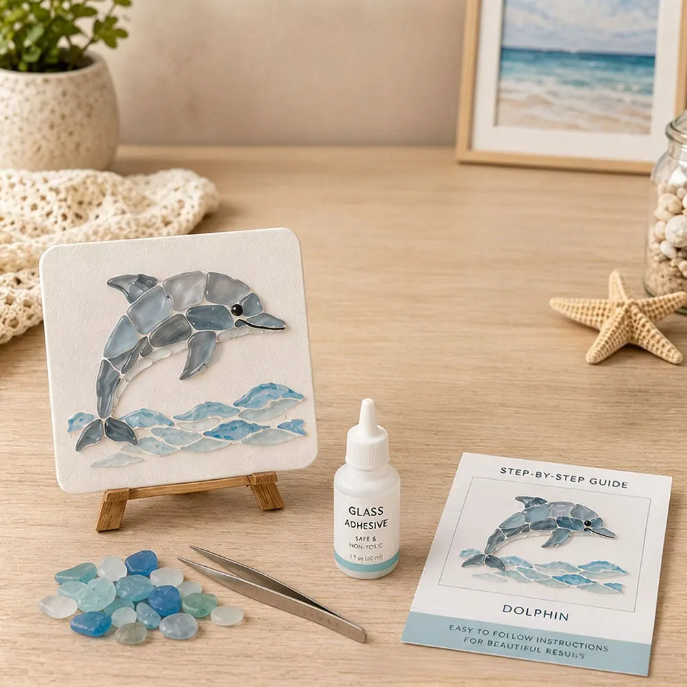 DIY Sea Glass-Mosaic Art Kit Ocean Theme Sea Glass Crafts Photo Frame Walls Art Decorative Rustic Farmhouse Sign