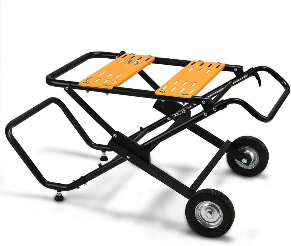 Portable Table Saw Stand Rolling Foldable Table Saw Table With 8 Inch Wheels Heavy Duty Steel Construction Universal Folding Mobile Saw Cart For Easy Storage Workshop Jobsite Black