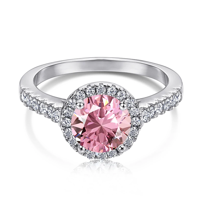 

Hot Selling 925 Sterling Silver Pink 5A Round Zircon Ring for Women Best Fine Jewelry Gift