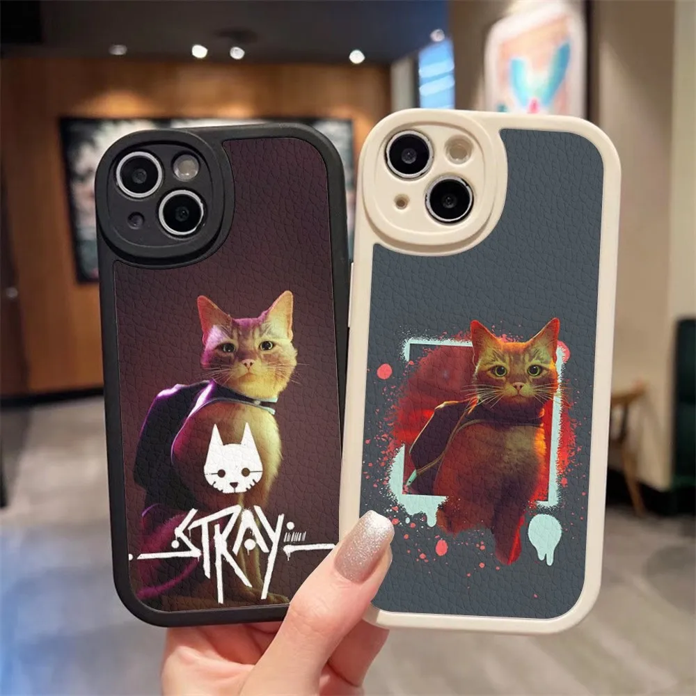 Stray Cat Game Phone Case For Iphone 15 14 13 Pro Max 12 11 Mini X Xr Xs 7 8 Puls Lambskin Silicone Cover