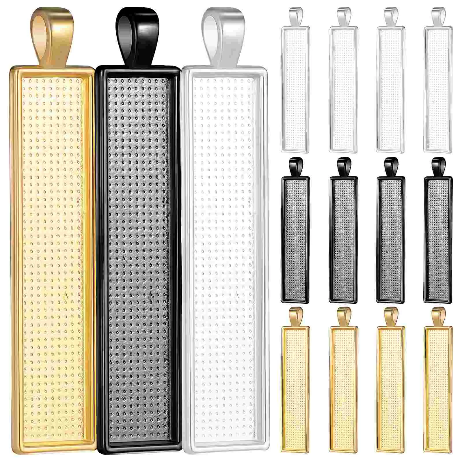 

15Pcs Rectangle Pendant Trays Metal Pendants Jewelry Making Black 5Each Pendant Blanks Necklace Charms Bracelet