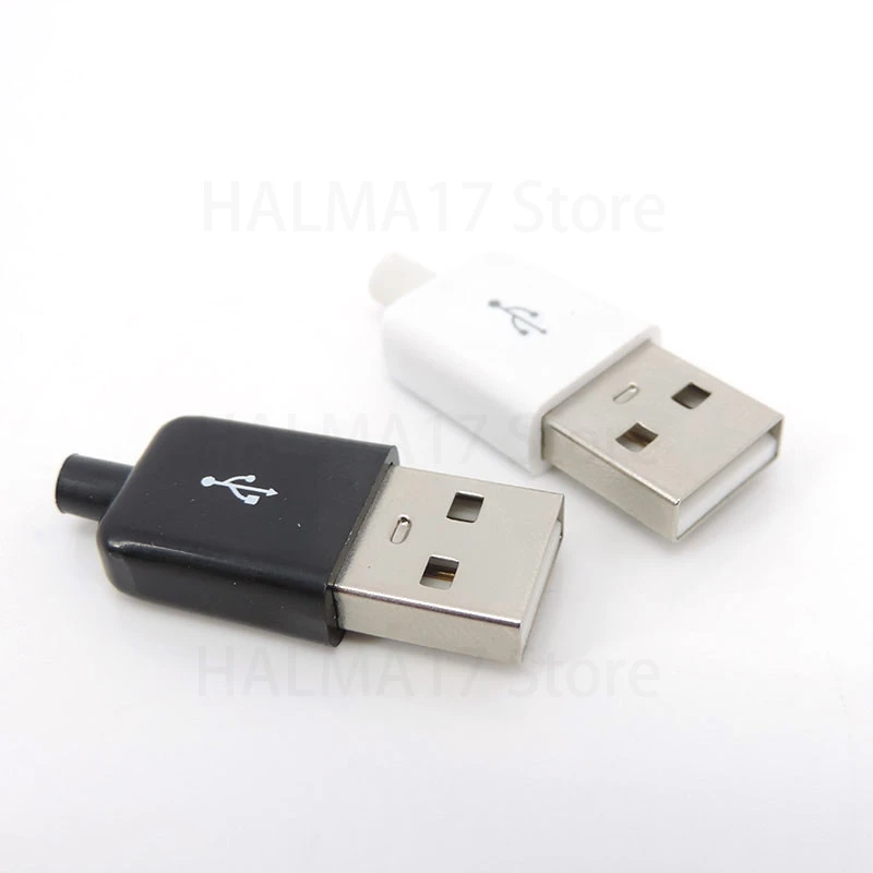 10ks USB typ lodni konektor pánský 4 špendlík kolíček nástrčkový s černá bílá plastový obal USB 2.0 type-a pájení DIY soupravy J17