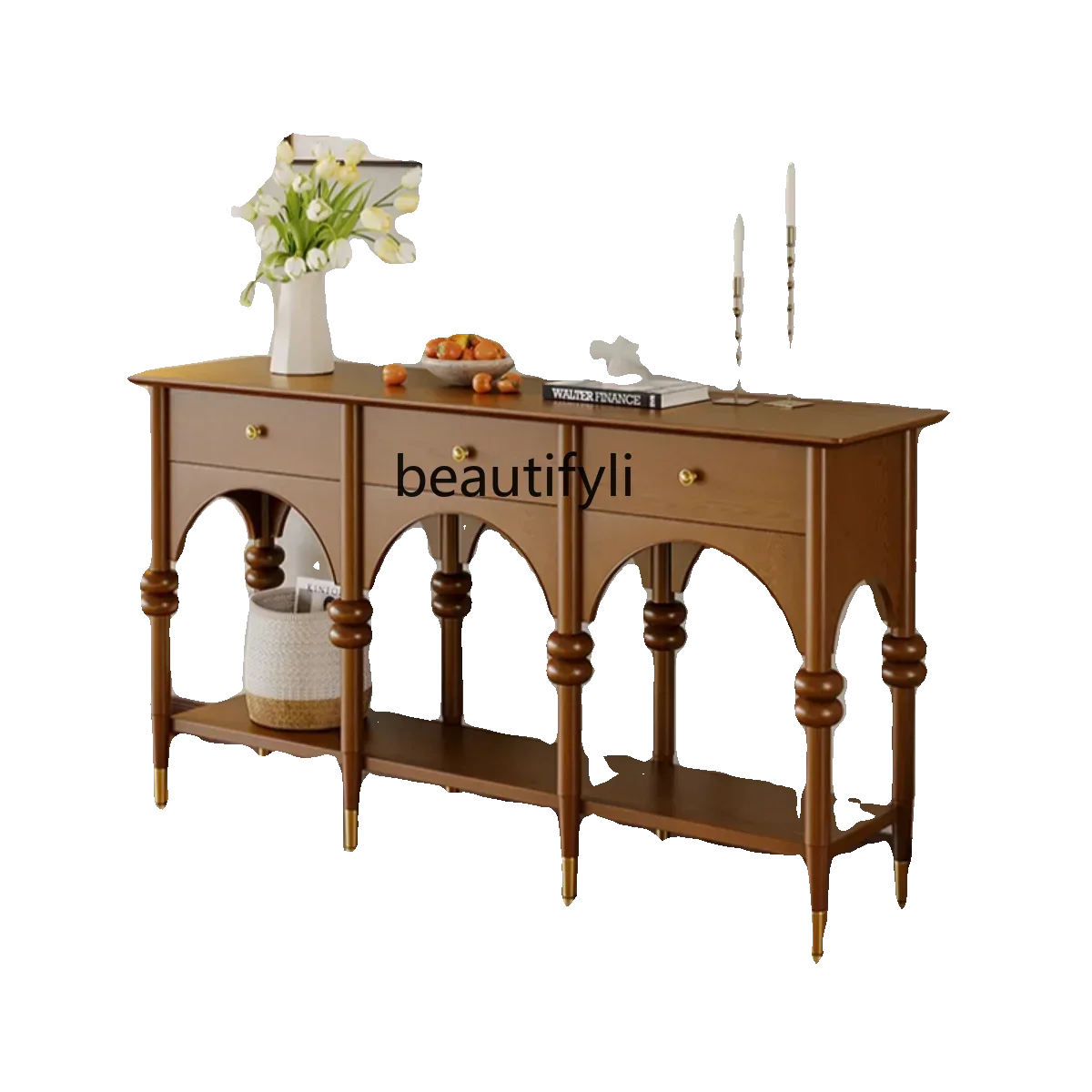 

A48 New style Italian Entrance Cabinet Black Solid Wood Living Room Bedroom Locker American Console Aisle ss 7304