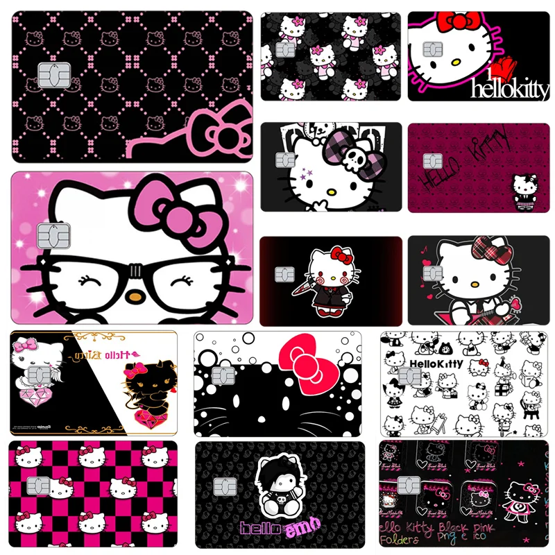 

Dark Hello Kitty Card Sticker Kawaii Student Exquisite Girl Bus Meal Card Credit Bank Card Decorate Patch Collect Birthday Gift