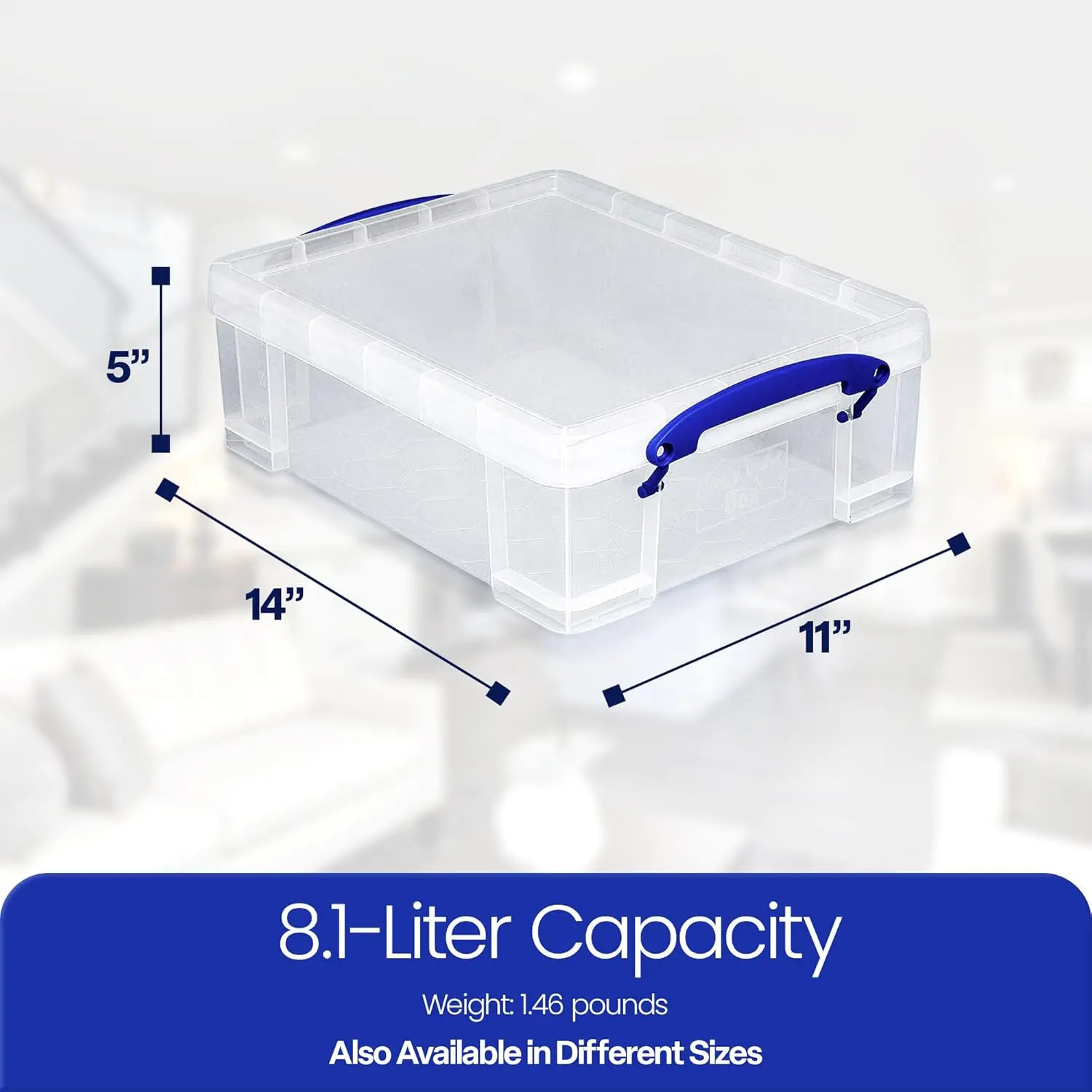 8.1L Stackable Plastic Storage Box with Snap Lid & Clip Lock Handles for Home Office Organization (5 Pack)