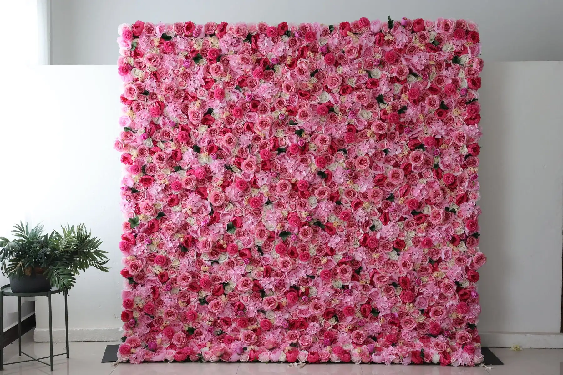 

Royal Series luxury rose red 3D mixed floral fabric wall wedding background props rose peony green plant curtain wall