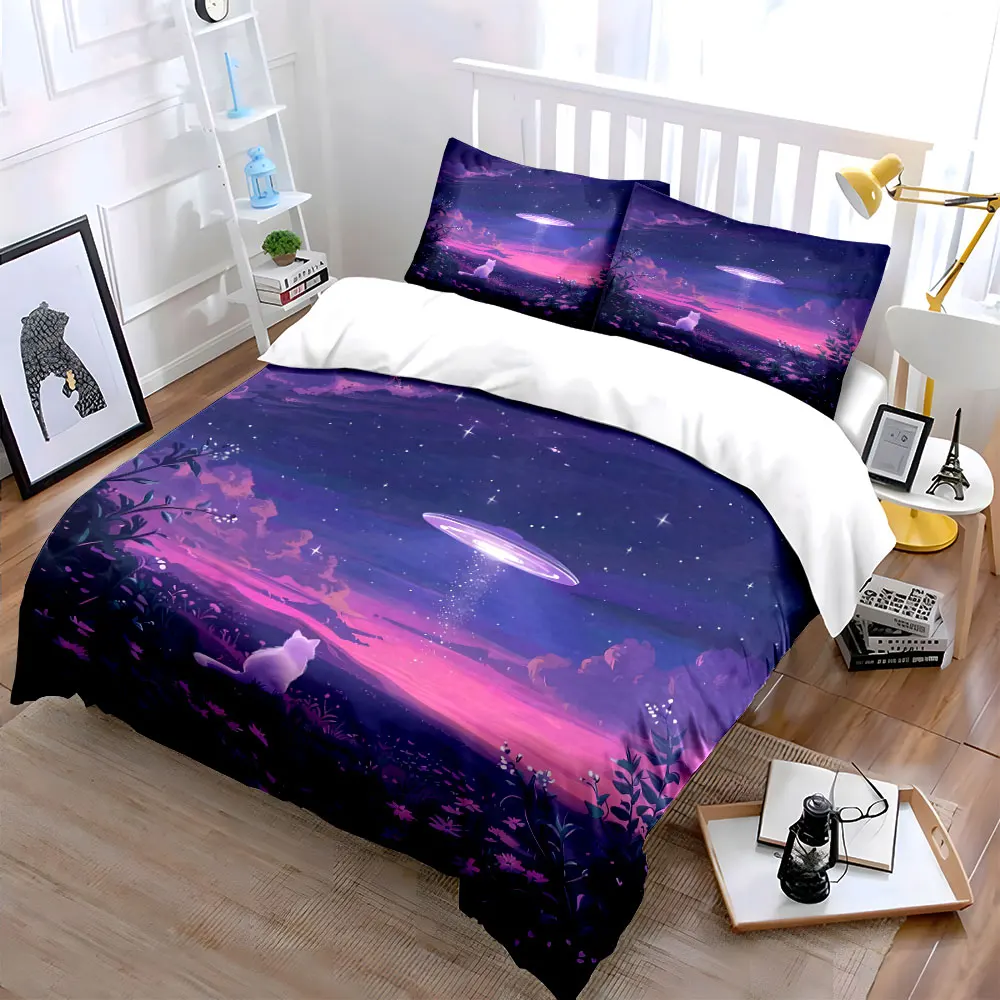 

"Starry Night UFO Decor Set" Bedding Set with 1 Duvet Cover 2 Pillowcases Single Double King Queen, Gift