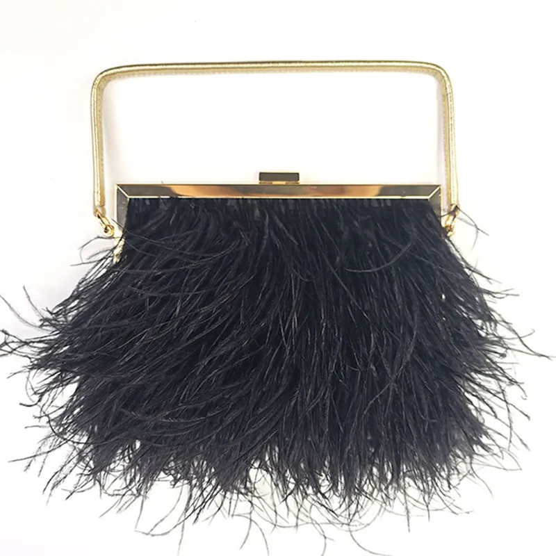 

Черный новый модный дизайн, роскошная мода, настоящая сумка-клипса из страусиного меха, осень/зима 2025 г.