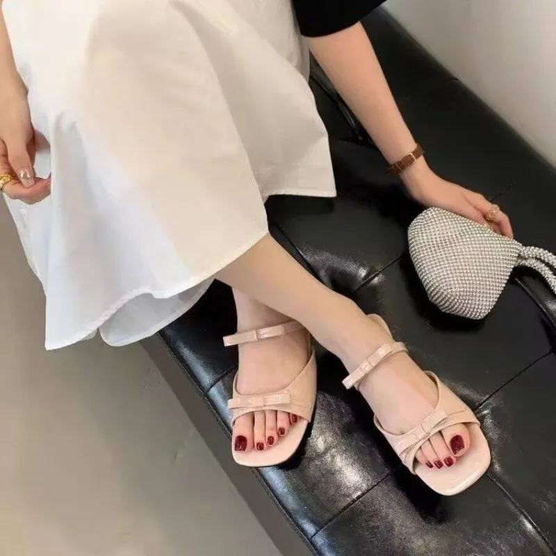 

Summer Wedges Heel Women Slippers Fashion Open Toe Butterfly-knot Ladies Dress Slides Lazy High Heel Women Sandals Shoes Fashion