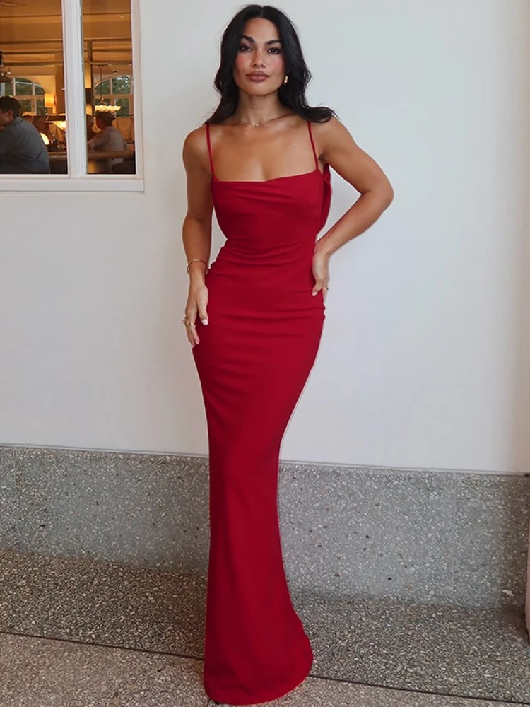 เสื้อผ้าผู้หญิง 2025 ฤดูร้อนใหม่แฟชั่นเซ็กซี่Backless SuspenderสีทึบSlim Fitเผ็ดสาวอารมณ์ชุด