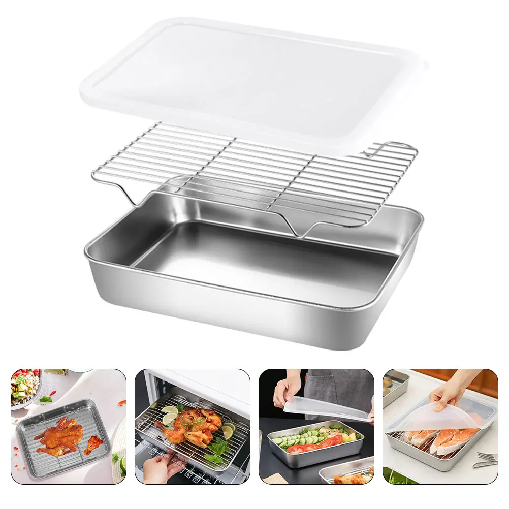 

1 Set Stainless Steel Baking Tray Kitchen Prep Plate Multi-Function Cooling Rack Bbq Roasting Pan Vegetable Draining Kitchen