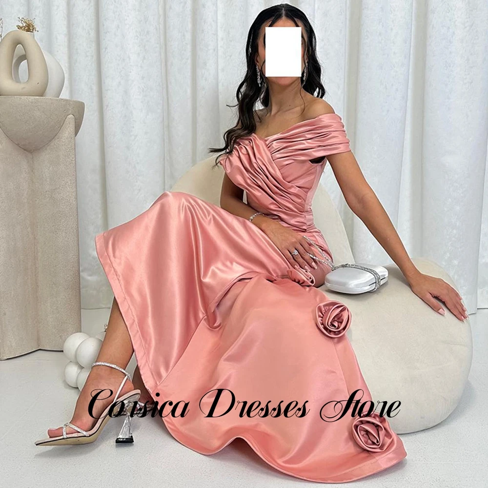 فستان سهرة نسائي ساحر من الساتان والزهور للمناسبات الخاصة مخصص قبالة الكتف سويب تراين فساتين العودة للوطن