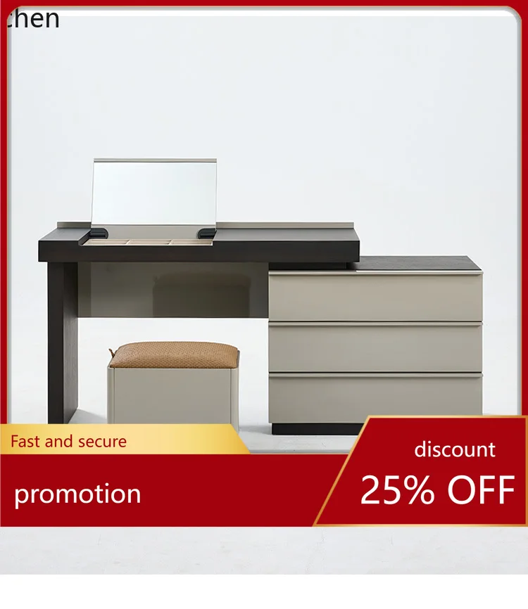 

HT minimalist smoked flip dresser modern minimalist bedroom retractable chest desk integrated dressing table